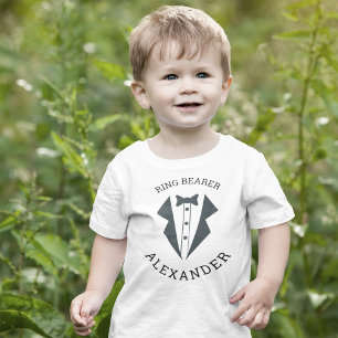 Personalized Ring Bearer Tuxedo Black White Baby T-Shirt