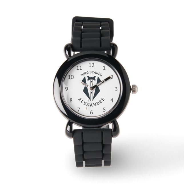 Personalized Ring Bearer Tuxedo Black White Watch (Front)