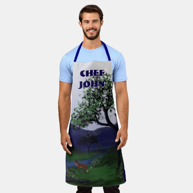 Personalized River Fox Design, Large Apron (Worn)