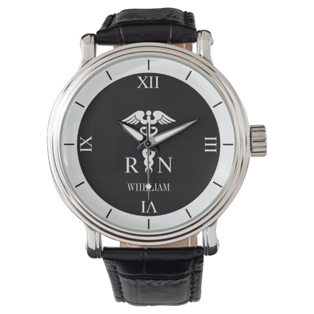 Personalized RN Medical Symbol Nurse Roman Dial Watch (Front)