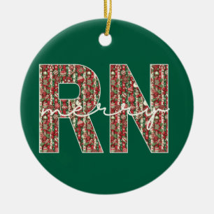 Personalized RN Merry Nurse Christmas Cute Ceramic Ornament
