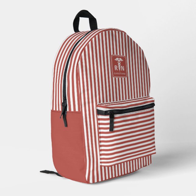 Personalized RN Modern and Elegant Stripes Pattern Printed Backpack (Back Corner Left)