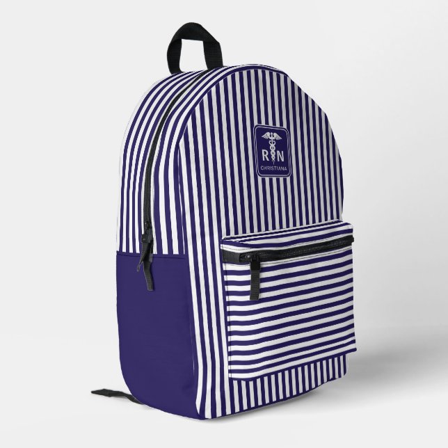 Personalized RN Modern and Elegant Stripes Pattern Printed Backpack (Back Corner Left)