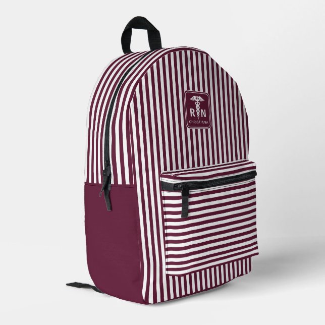 Personalized RN Modern and Elegant Stripes Pattern Printed Backpack (Back Corner Left)