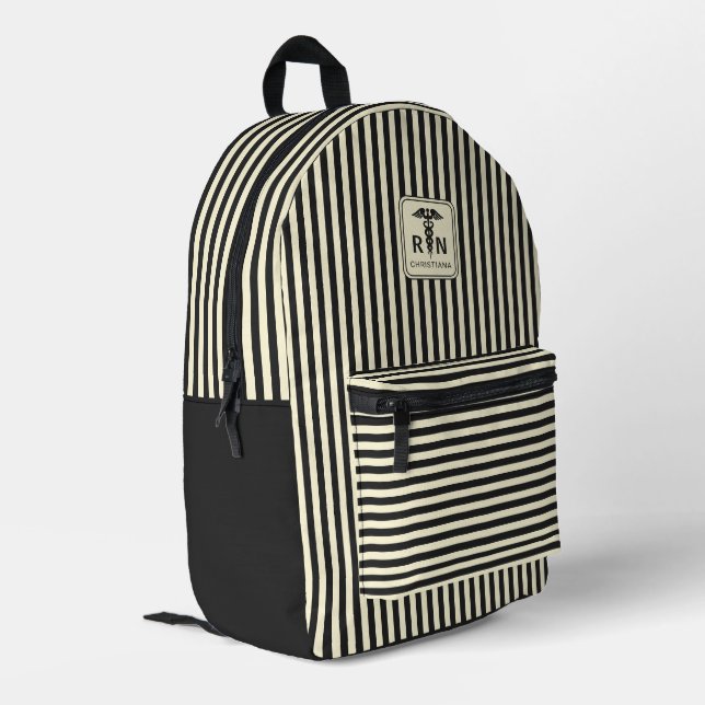 Personalized RN Modern and Elegant Stripes Pattern Printed Backpack (Back Corner Left)