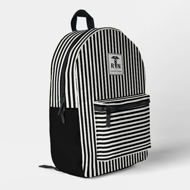 Personalized RN Modern and Elegant Stripes Pattern Printed Backpack (Back Corner Left)
