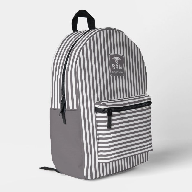Personalized RN Modern and Elegant Stripes Pattern Printed Backpack (Back Corner Left)