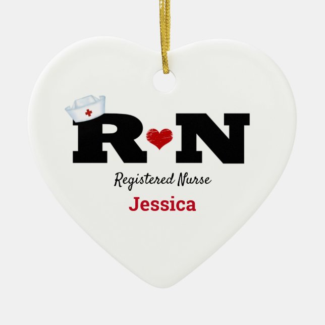 Personalized RN Nurse Christmas Ceramic Ornament (Front)