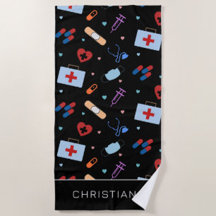 Personalized RN Nurse Doctor Medical Pattern Beach Towel