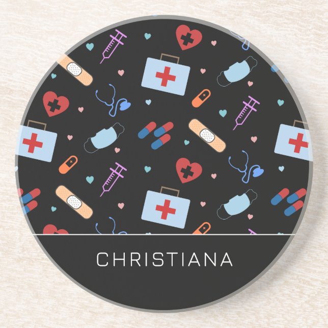 Personalized RN Nurse | Doctor Medical Pattern Coaster (Front)
