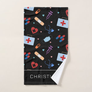 Personalized RN Nurse Doctor Medical Pattern Hand Towel