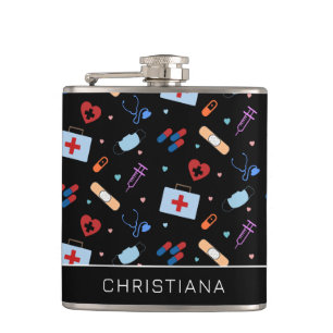 Personalized RN Nurse   Doctor Medical Pattern Hip Flask