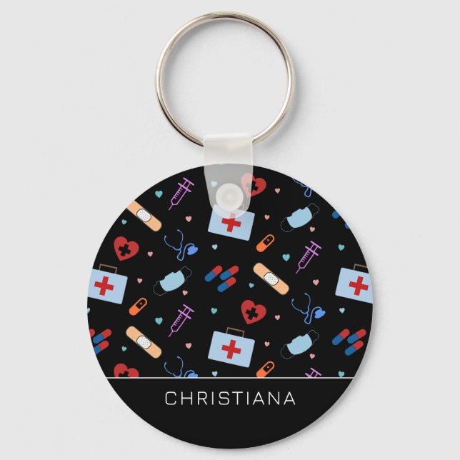 Personalized RN Nurse | Doctor Medical Pattern Keychain (Front)