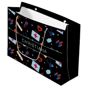 Personalized RN Nurse   Doctor Medical Pattern Large Gift Bag