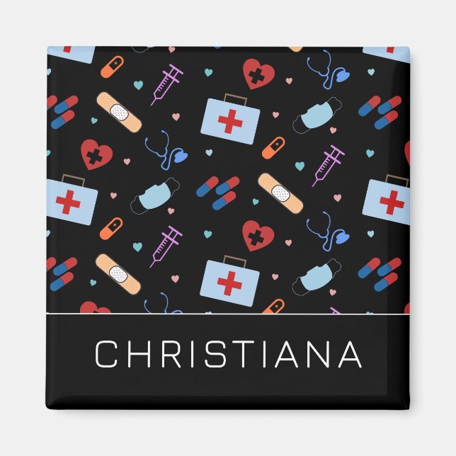 Personalized RN Nurse | Doctor Medical Pattern Magnet (Front)