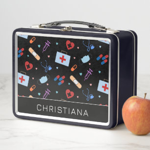 Personalized RN Nurse   Doctor Medical Pattern Metal Lunch Box