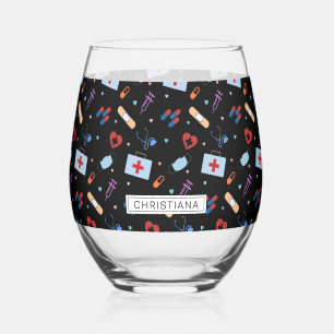 Personalized RN Nurse Doctor Medical Pattern Stemless Wine Glass