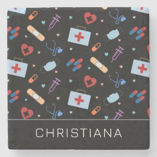 Personalized RN Nurse   Doctor Medical Pattern Stone Coaster