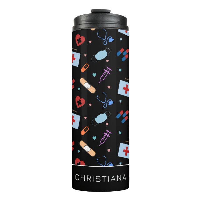 Personalized RN Nurse | Doctor Medical Pattern Thermal Tumbler (Front)