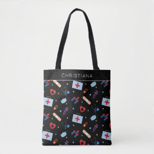 Personalized RN Nurse   Doctor Medical Pattern Tote Bag