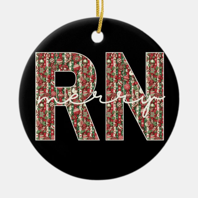 Personalized RN Nurse First Year Christmas Keepsak Ceramic Ornament (Front)