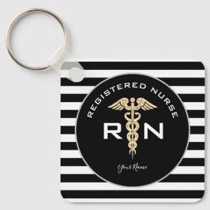 Personalized RN Nurse Modern Black Gold  Keychain