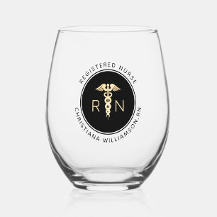 Personalized RN Nurse Nursing School Graduation Stemless Wine Glass