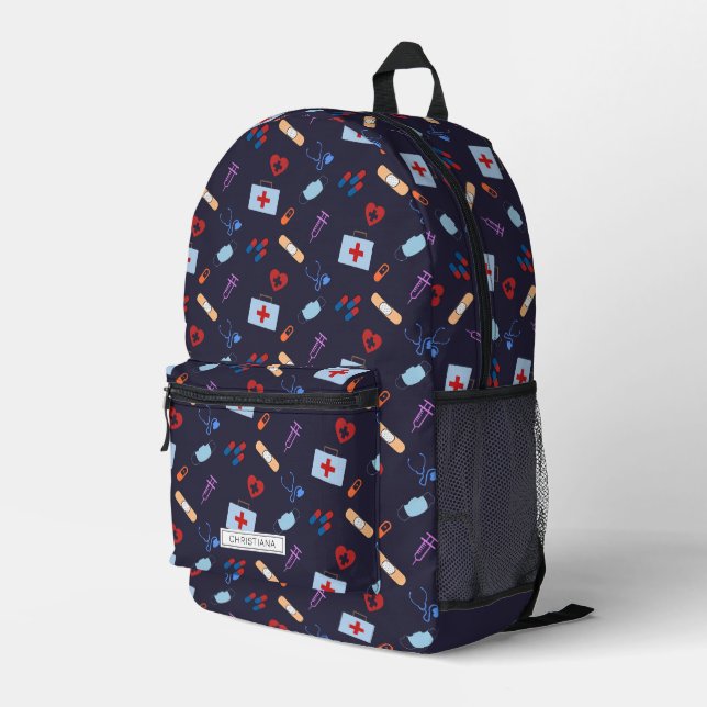 Personalized RN Nursing Med School Student Pattern Printed Backpack (Back Corner Right)