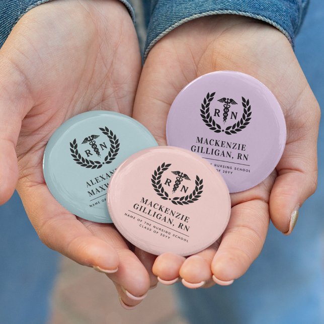 Personalized RN Nursing School Graduation Elegant 2 Inch Round Button (Creator Uploaded)