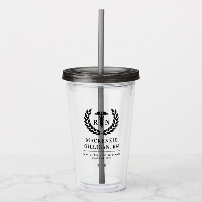 Personalized RN Nursing School Graduation Elegant Acrylic Tumbler (Front)
