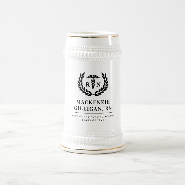 Personalized RN Nursing School Graduation Elegant Beer Stein (Center)
