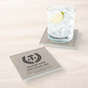 Personalized RN Nursing School Graduation Elegant Glass Coaster