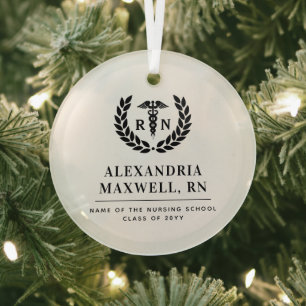 Personalized RN Nursing School Graduation Elegant Glass Ornament