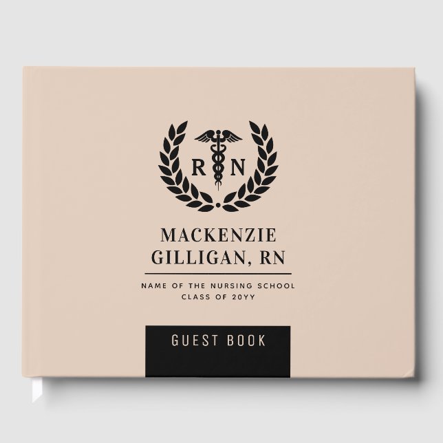 Personalized RN Nursing School Graduation Elegant Guest Book (Front)