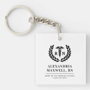 Personalized RN Nursing School Graduation Elegant Keychain