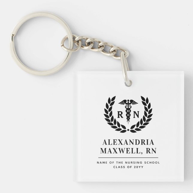 Personalized RN Nursing School Graduation Elegant Keychain (Front)