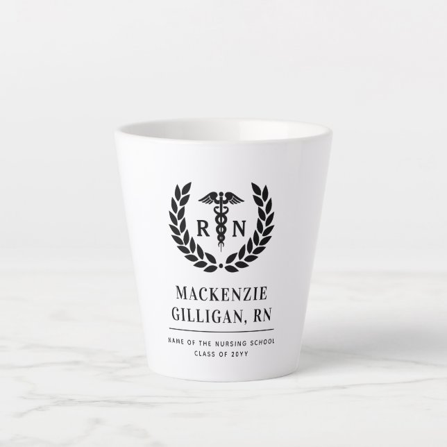 Personalized RN Nursing School Graduation Elegant Latte Mug (Front)