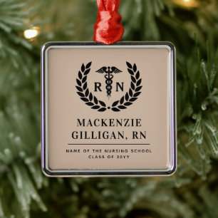 Personalized RN Nursing School Graduation Elegant Metal Ornament