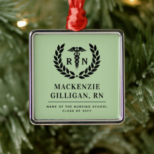 Personalized RN Nursing School Graduation Elegant Metal Ornament