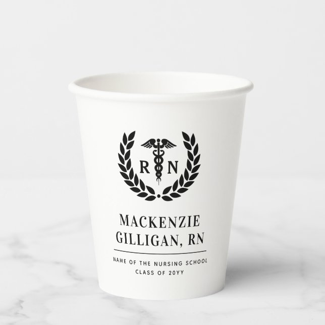 Personalized RN Nursing School Graduation Elegant Paper Cups (Front)