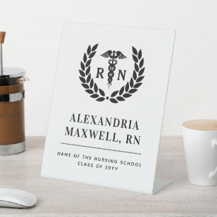 Personalized RN Nursing School Graduation Elegant Pedestal Sign