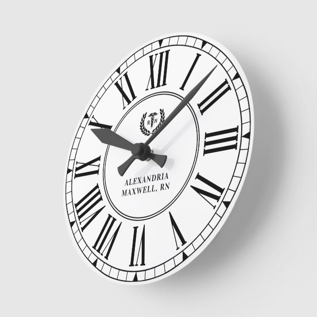 Personalized RN Nursing School Graduation Elegant Round Clock (Angle)