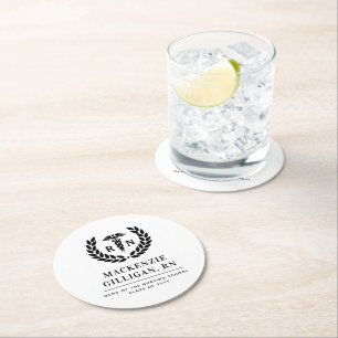 Personalized RN Nursing School Graduation Elegant Round Paper Coaster