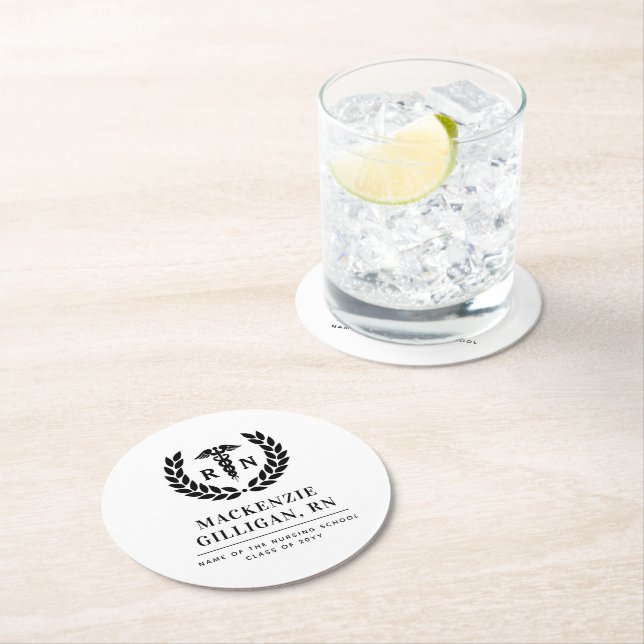 Personalized RN Nursing School Graduation Elegant Round Paper Coaster (Insitu)