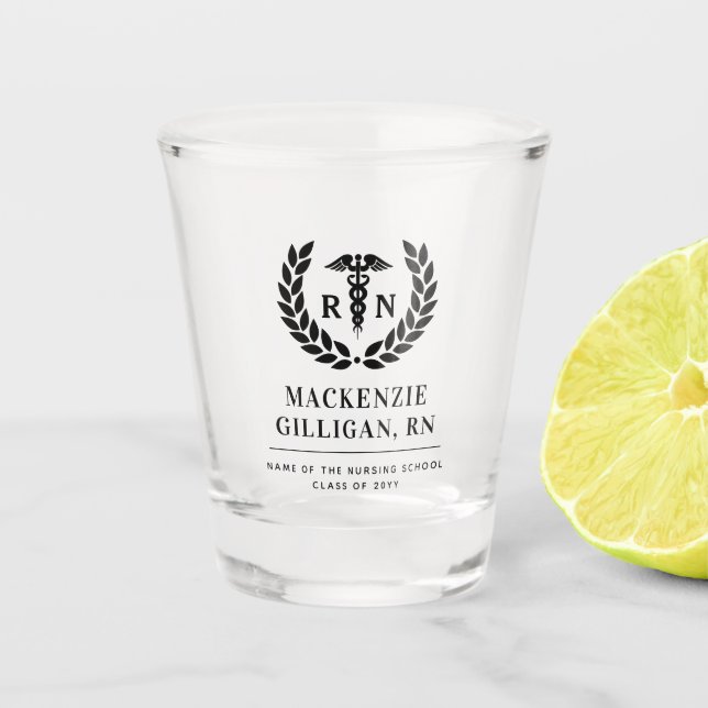 Personalized RN Nursing School Graduation Elegant Shot Glass (Front)