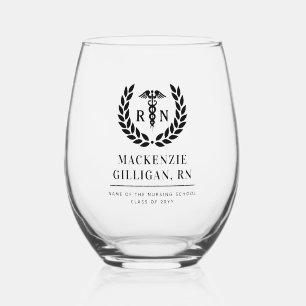 Personalized RN Nursing School Graduation Elegant Stemless Wine Glass