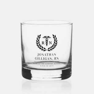 Personalized RN Nursing School Graduation Elegant Whiskey Glass