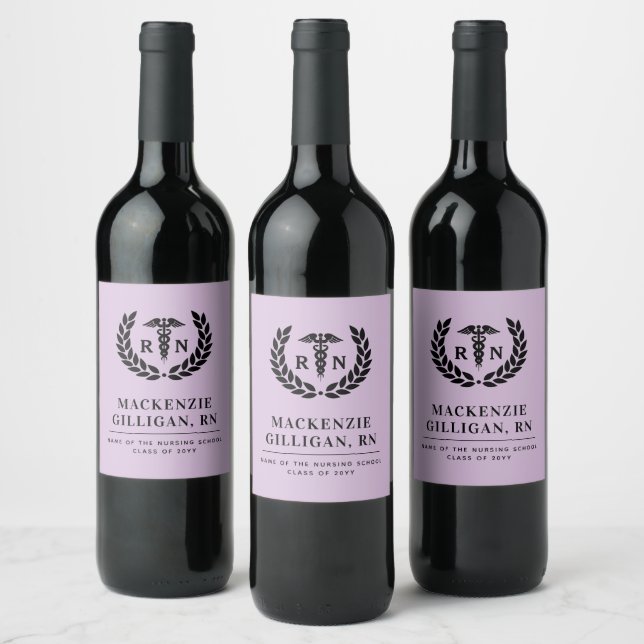 Personalized RN Nursing School Graduation Elegant Wine Label (Bottles)
