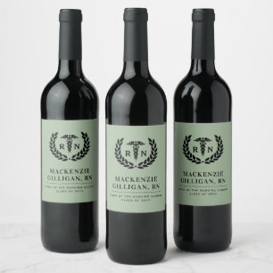 Personalized RN Nursing School Graduation Elegant Wine Label