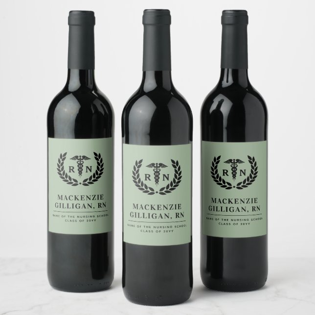 Personalized RN Nursing School Graduation Elegant Wine Label (Bottles)